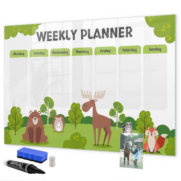 Dry erase board magnetic Weekly planner with a forest theme