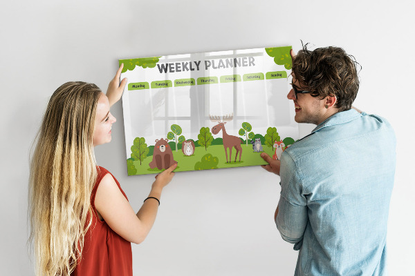 Dry erase board magnetic Weekly planner with a forest theme