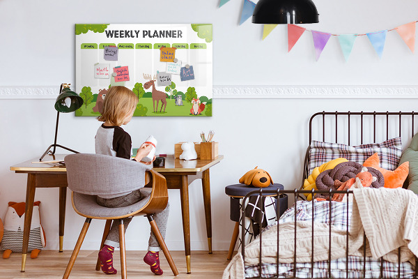 Dry erase board magnetic Weekly planner with a forest theme