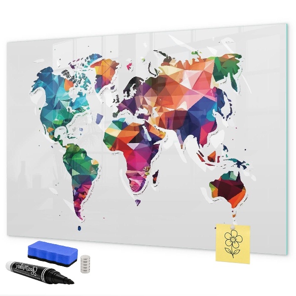 Dry erase board magnetic Colorful world map with photos