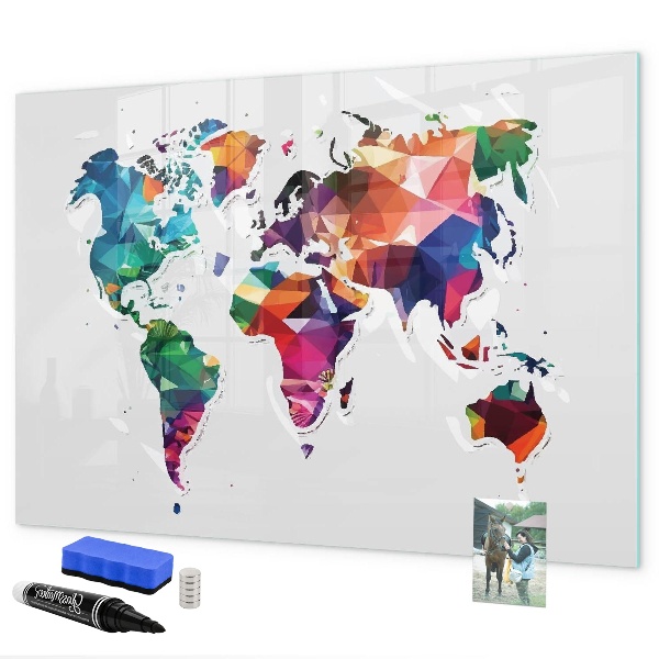 Dry erase board magnetic Colorful world map with photos