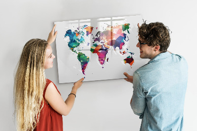Dry erase board magnetic Colorful world map with photos