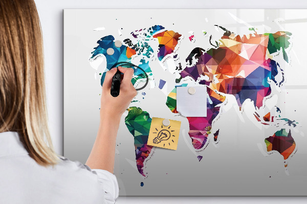 Dry erase board magnetic Colorful world map with photos