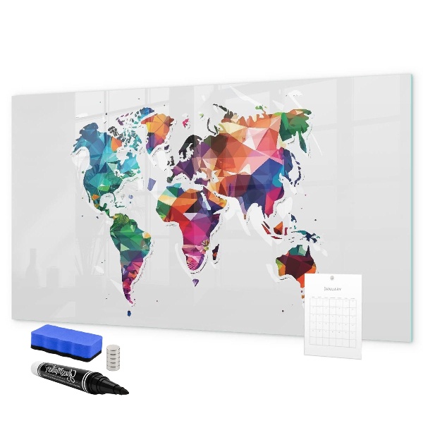 Dry erase board magnetic Colorful world map with photos