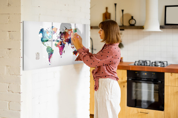 Dry erase board magnetic Colorful world map with photos