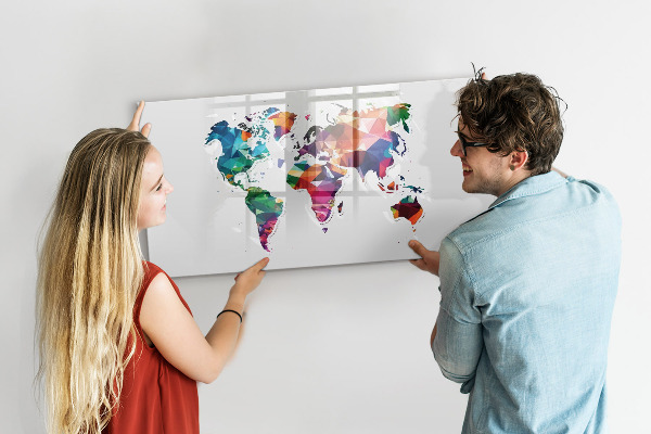 Dry erase board magnetic Colorful world map with photos