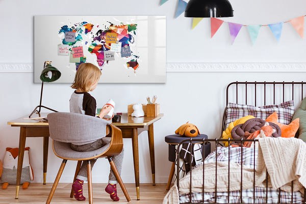 Dry erase board magnetic Colorful world map with photos