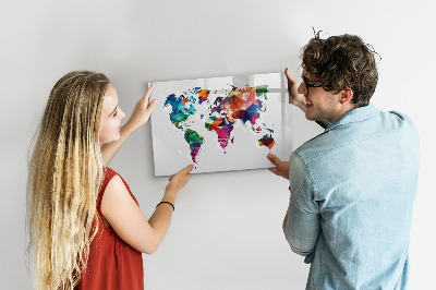 Dry erase board magnetic Colorful world map with photos