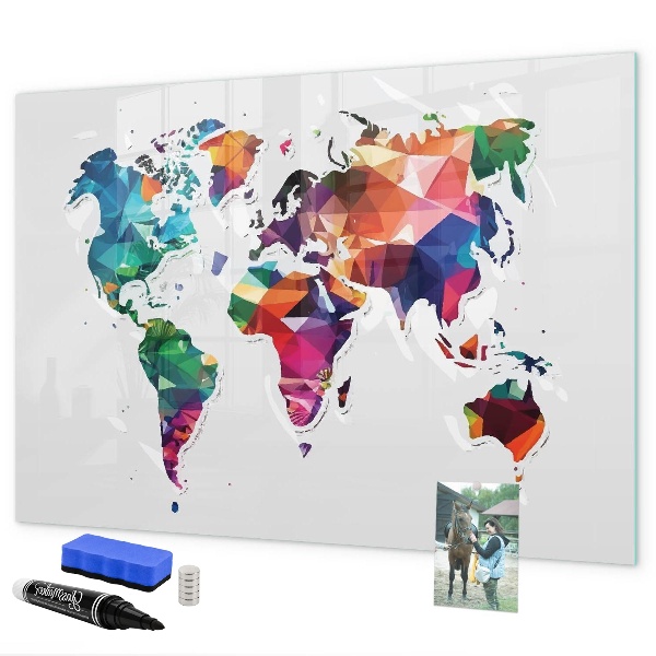 Dry erase board magnetic Colorful world map with photos