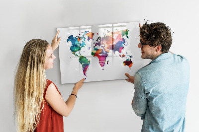Dry erase board magnetic Colorful world map with photos