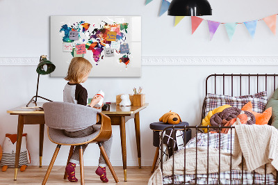 Dry erase board magnetic Colorful world map with photos