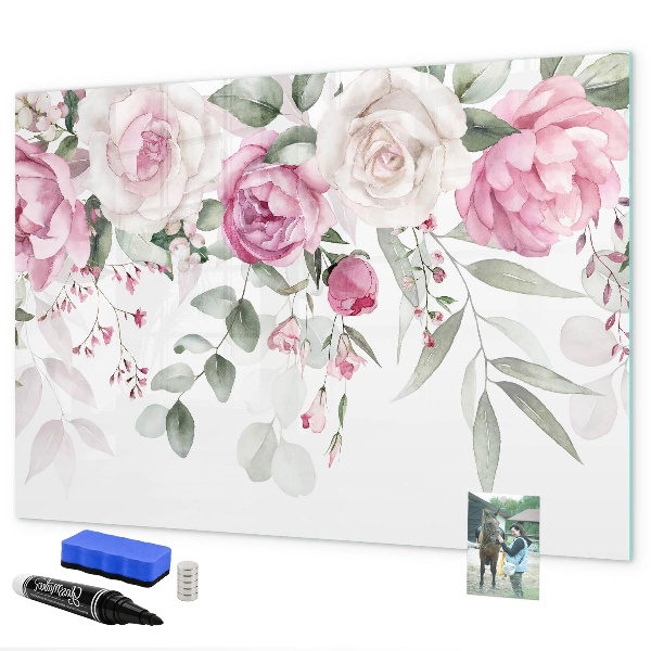 Magnetic dry erase board Floral panel for photos and notes