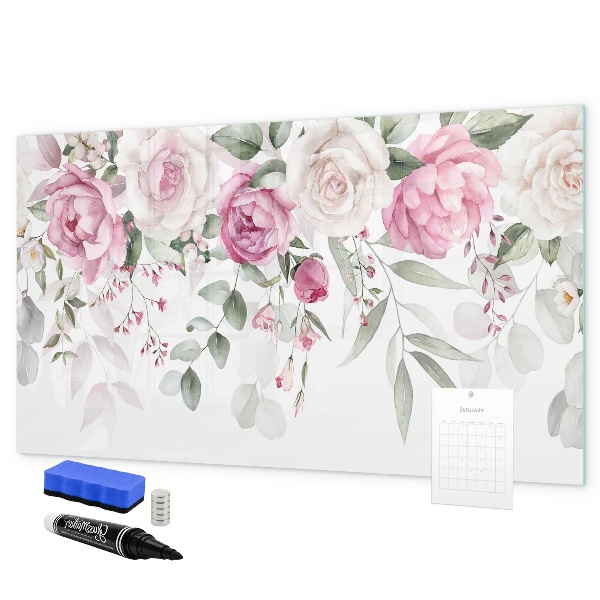 Magnetic dry erase board Floral panel for photos and notes