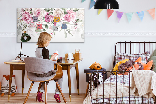 Magnetic dry erase board Floral panel for photos and notes