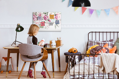 Magnetic dry erase board Floral panel for photos and notes