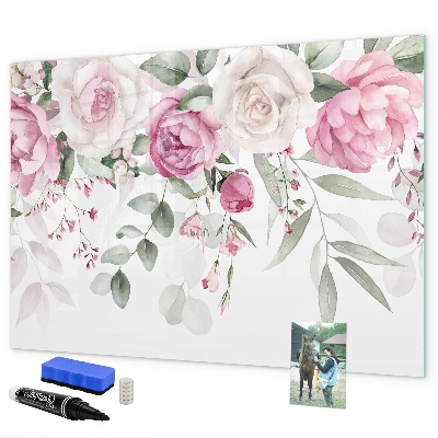 Magnetic dry erase board Floral panel for photos and notes