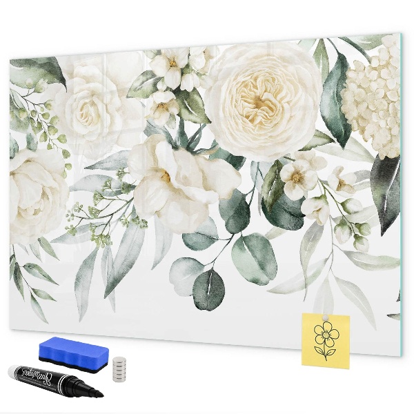 Magnetic dry erase board Floral motif with space for photos