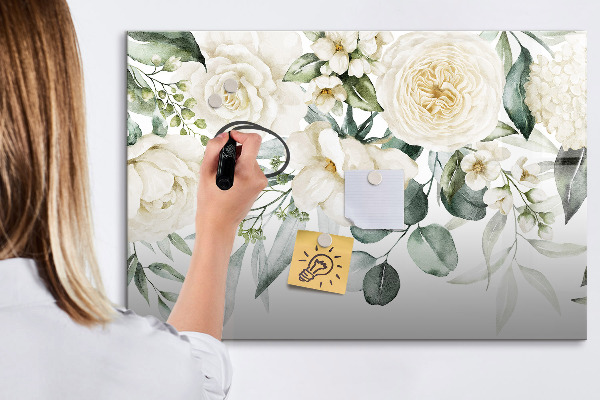 Magnetic dry erase board Floral motif with space for photos
