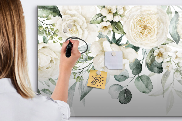Magnetic dry erase board Floral motif with space for photos
