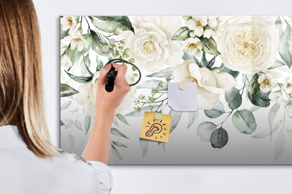 Magnetic dry erase board Floral motif with space for photos