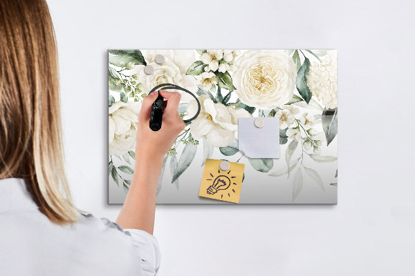 Magnetic dry erase board Floral motif with space for photos