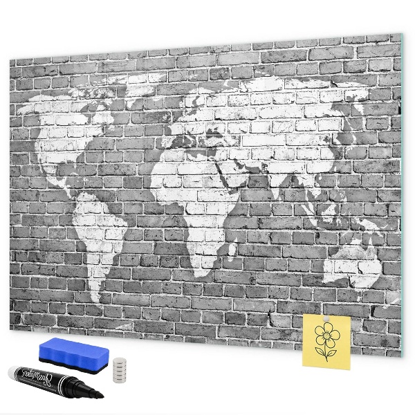 Dry erase board magnetic World map with photo locations