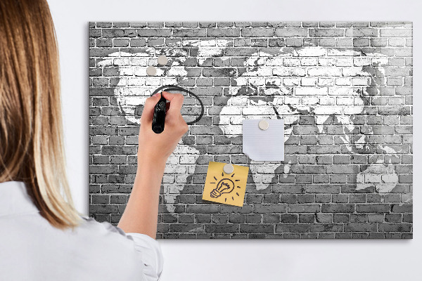 Dry erase board magnetic World map with photo locations