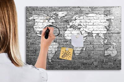 Dry erase board magnetic World map with photo locations