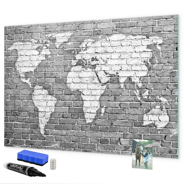 Dry erase board magnetic World map with photo locations