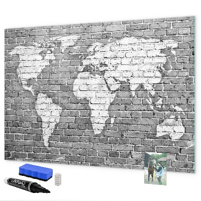 Dry erase board magnetic World map with photo locations