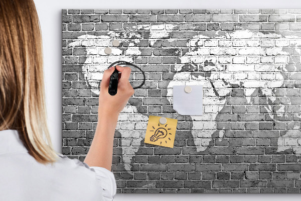 Dry erase board magnetic World map with photo locations