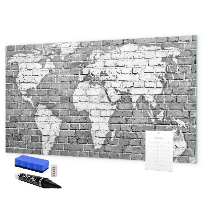 Dry erase board magnetic World map with photo locations