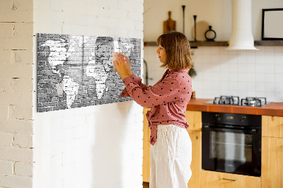 Dry erase board magnetic World map with photo locations