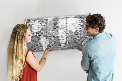 Dry erase board magnetic World map with photo locations