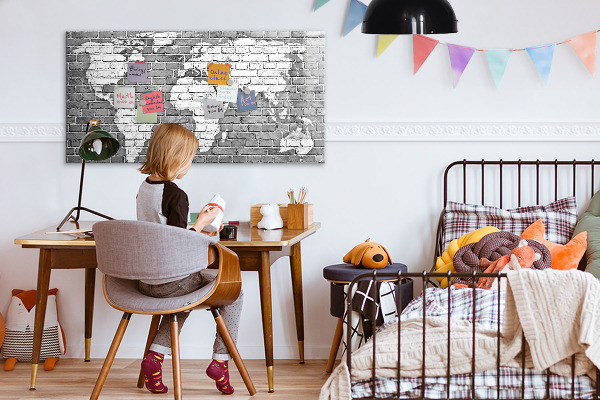 Dry erase board magnetic World map with photo locations