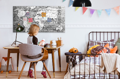 Dry erase board magnetic World map with photo locations