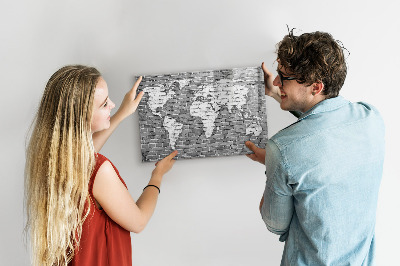 Dry erase board magnetic World map with photo locations