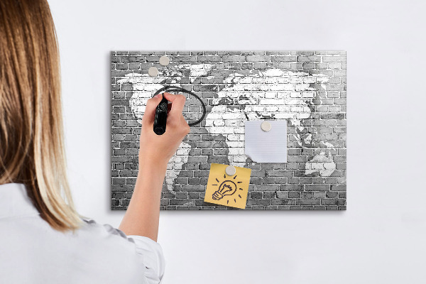 Dry erase board magnetic World map with photo locations