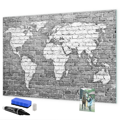 Dry erase board magnetic World map with photo locations