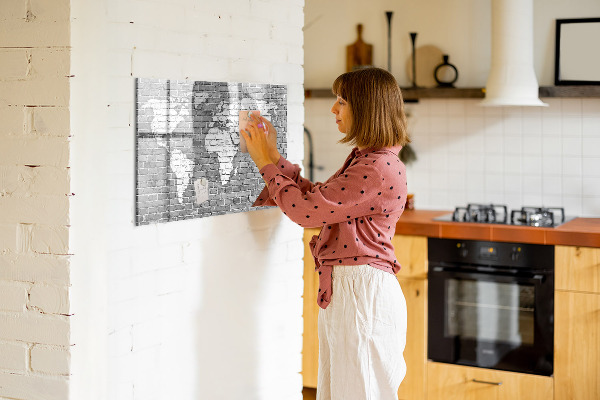 Dry erase board magnetic World map with photo locations