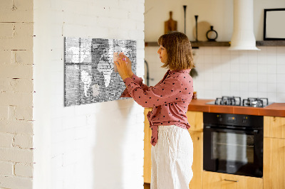 Dry erase board magnetic World map with photo locations