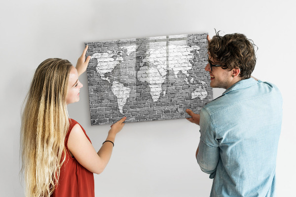 Dry erase board magnetic World map with photo locations