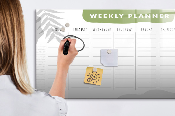 Dry erase board magnetic Weekly planner with space for photos