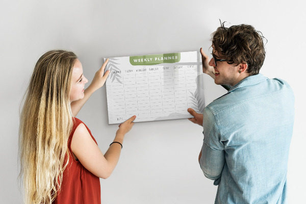 Dry erase board magnetic Weekly planner with space for photos