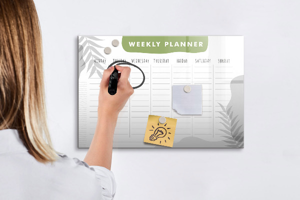 Dry erase board magnetic Weekly planner with space for photos