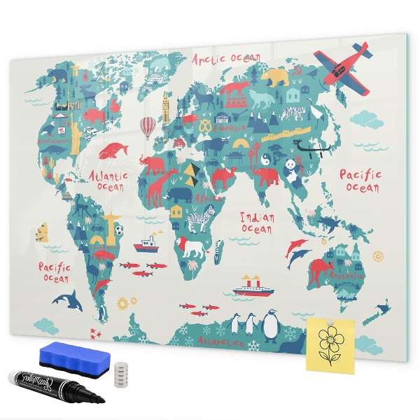 Magnetic dry erase board Interactive world map with magnets