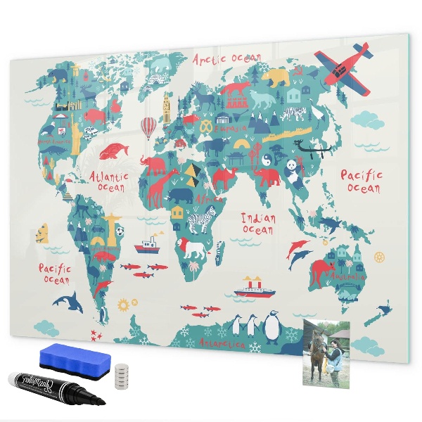 Magnetic dry erase board Interactive world map with magnets