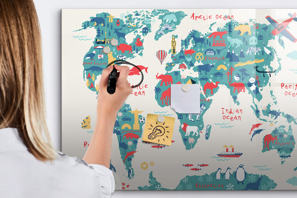 Magnetic dry erase board Interactive world map with magnets