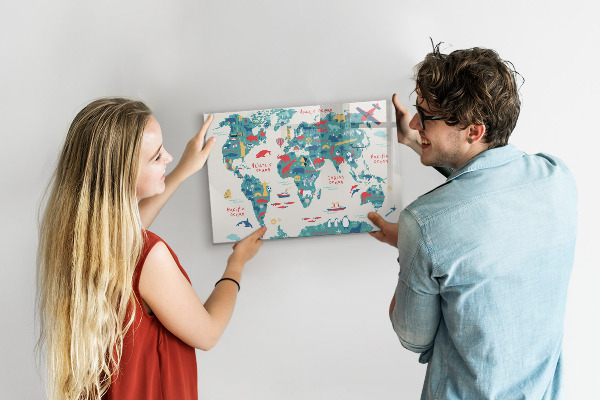 Magnetic dry erase board Interactive world map with magnets