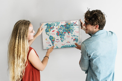 Magnetic dry erase board Interactive world map with magnets